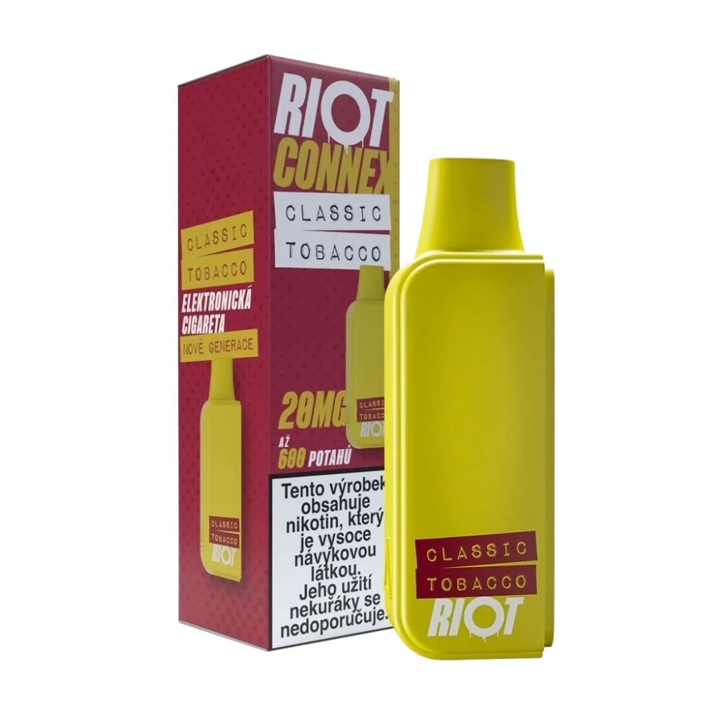 Elektronická cigareta RIOT Connex Classic Tobacco POD 10 mg nikotinu na ml – tabáková chuť, Až 600 potahů pro systém RIOT Connex.