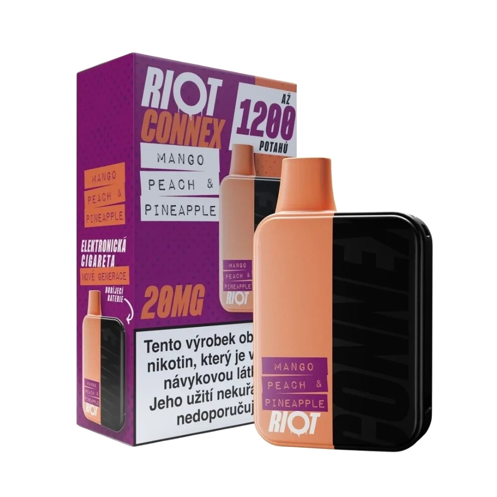 Elektronická cigareta RIOT Connex Mango Peach Pineapple Kit 10 mg nikotinu na ml – mix manga, broskve a ananasu, kit s až 1 200 potahy