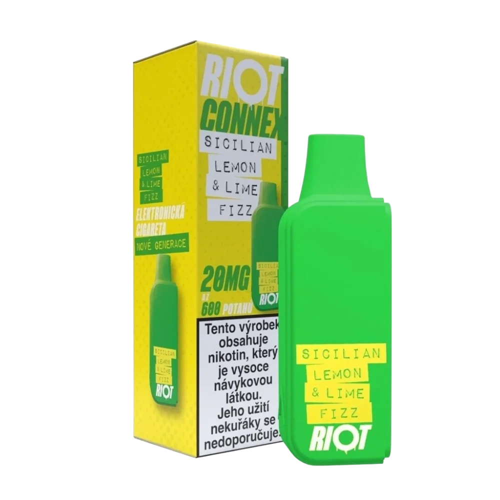 Elektronická cigareta RIOT Connex Sicilian Lemon & Lime Fizz POD 10 mg nikotinu na ml – kapsle s až 600 potahy, kombinace citronu a limetky