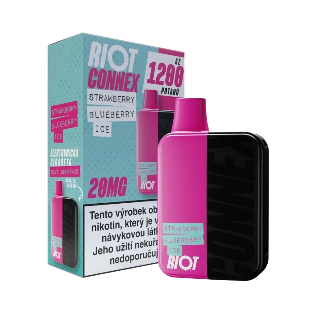 Elektronická cigareta RIOT Connex Strawberry Blueberry Ice Kit 10mg nikotinu na ml – jahoda, borůvka, kit s až 1 200 potahy