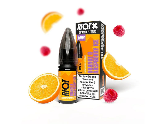 RIOT X Salt Orange & Raspberry Ice 10 mg/ml ovocný e-liquid s nikotinovou solí, pomerančem, malinou a ice efektem