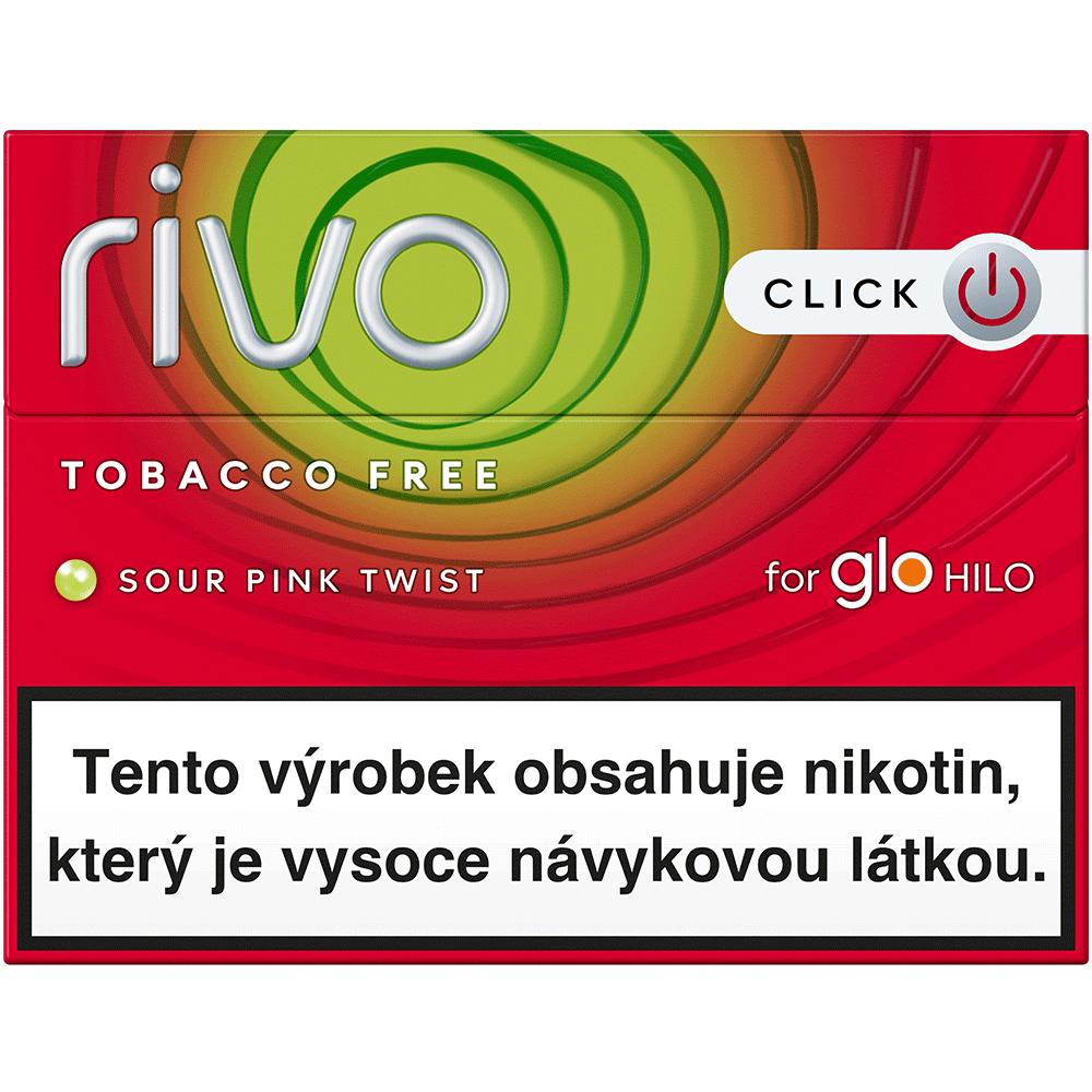 Rivo™ Sour Pink Twist krabička – beztabákové náplně s rooibosem, jahodovou příchutí, pomerančem a citrusovou kapslí pro glo™ Hilo a glo™ Hilo Plus