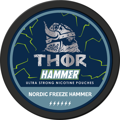 Velmi silné nikotinové sáčky Thor Nordic Freeze Hammer s intenzivní ledovou mátou a výrazným chladivým efektem, 12 mg nikotinu, diskrétní slim formát, 20 ks v balení