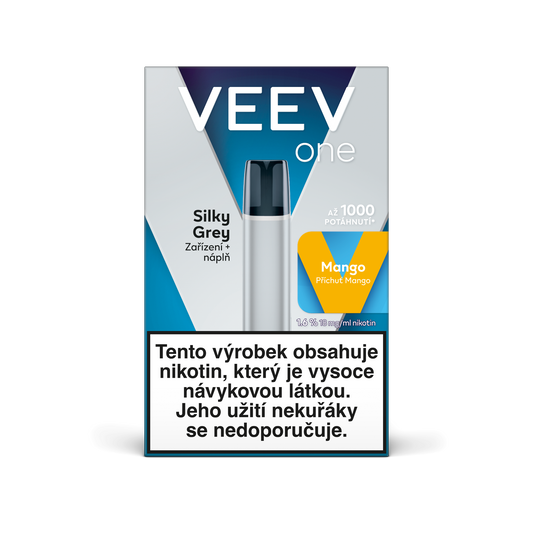 VEEV ONE Silky Grey startovací sada s předplněnou náplní Mango pro elektronickou cigaretu, baterie 420 mAh, až 1000 potáhnutí