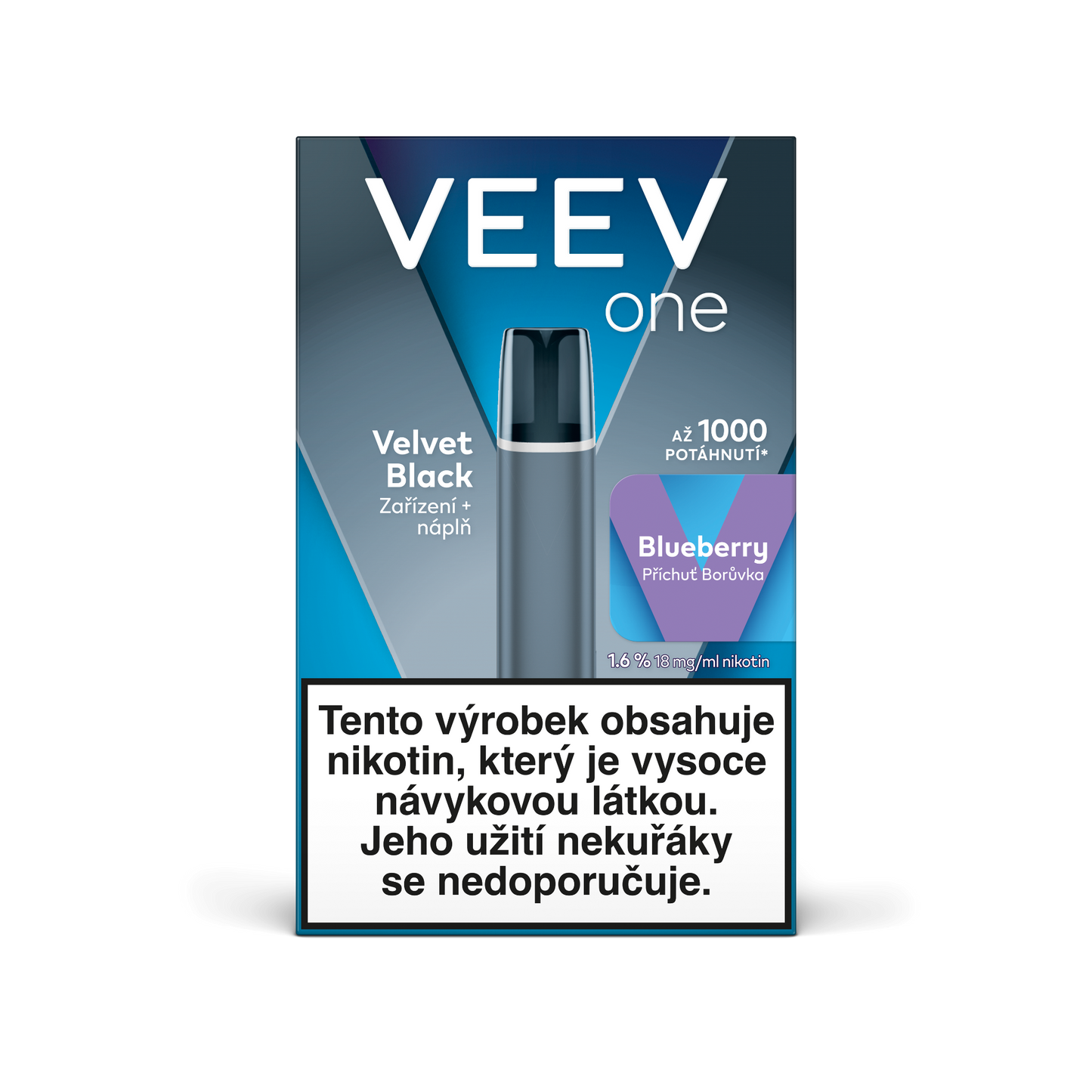 VEEV ONE Velvet Black startovací sada s předplněnou náplní Blueberry pro elektronickou cigaretu, baterie 420 mAh, až 1000 potáhnutí