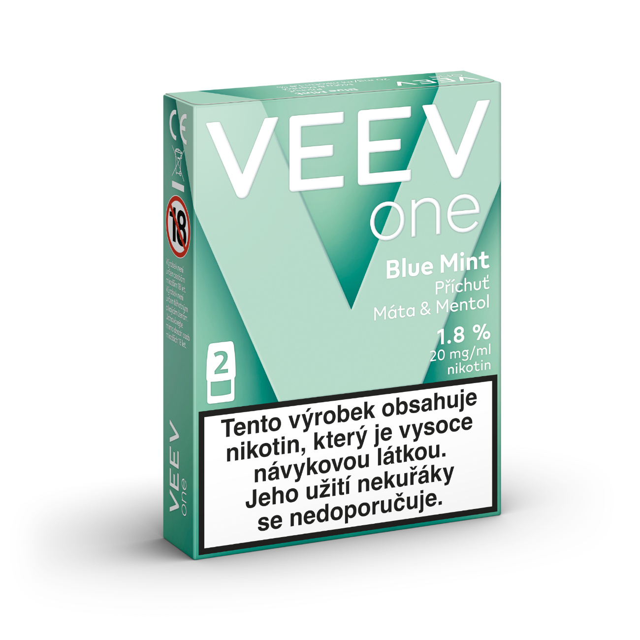 VEEV ONE Blue Mint – předplněné PODy pro elektronickou cigaretu VEEV ONE, 2 náplně s mentolovou příchutí, až 2000 potáhnutí