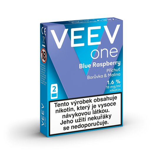 VEEV ONE Blue Raspberry – předplněné PODy pro elektronickou cigaretu VEEV ONE s příchutí borůvek a malin, 2 náplně, až 2000 potáhnutí