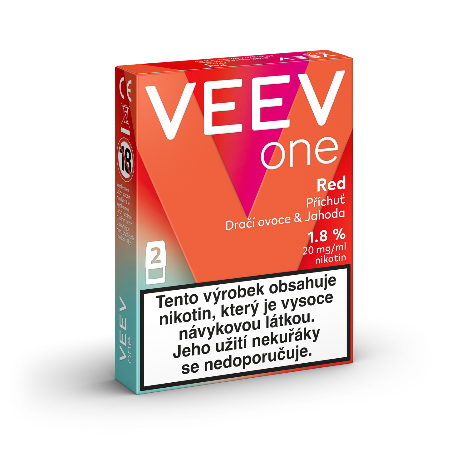 VEEV ONE Red – předplněné PODy pro elektronickou cigaretu VEEV ONE s příchutí dračího ovoce a jahody, 2 náplně, až 2000 potáhnutí
