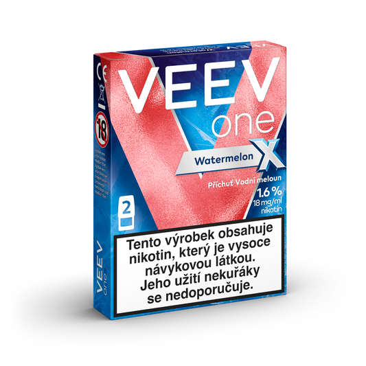 VEEV ONE Watermelon X – předplněné PODy pro elektronickou cigaretu VEEV ONE s extra intenzivní příchutí šťavnatého vodního melounu, 2 náplně, až 2000 potáhnutí