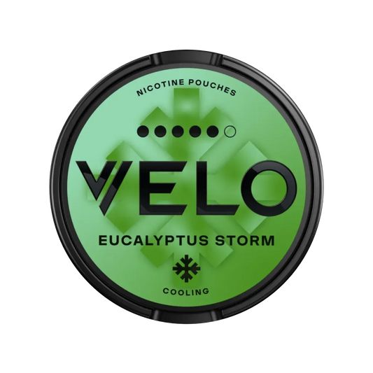 Nikotinové sáčky VELO Eucalyptus Storm – s eukalyptem a mátou . 10,9 mg nikotinu v sáčku.