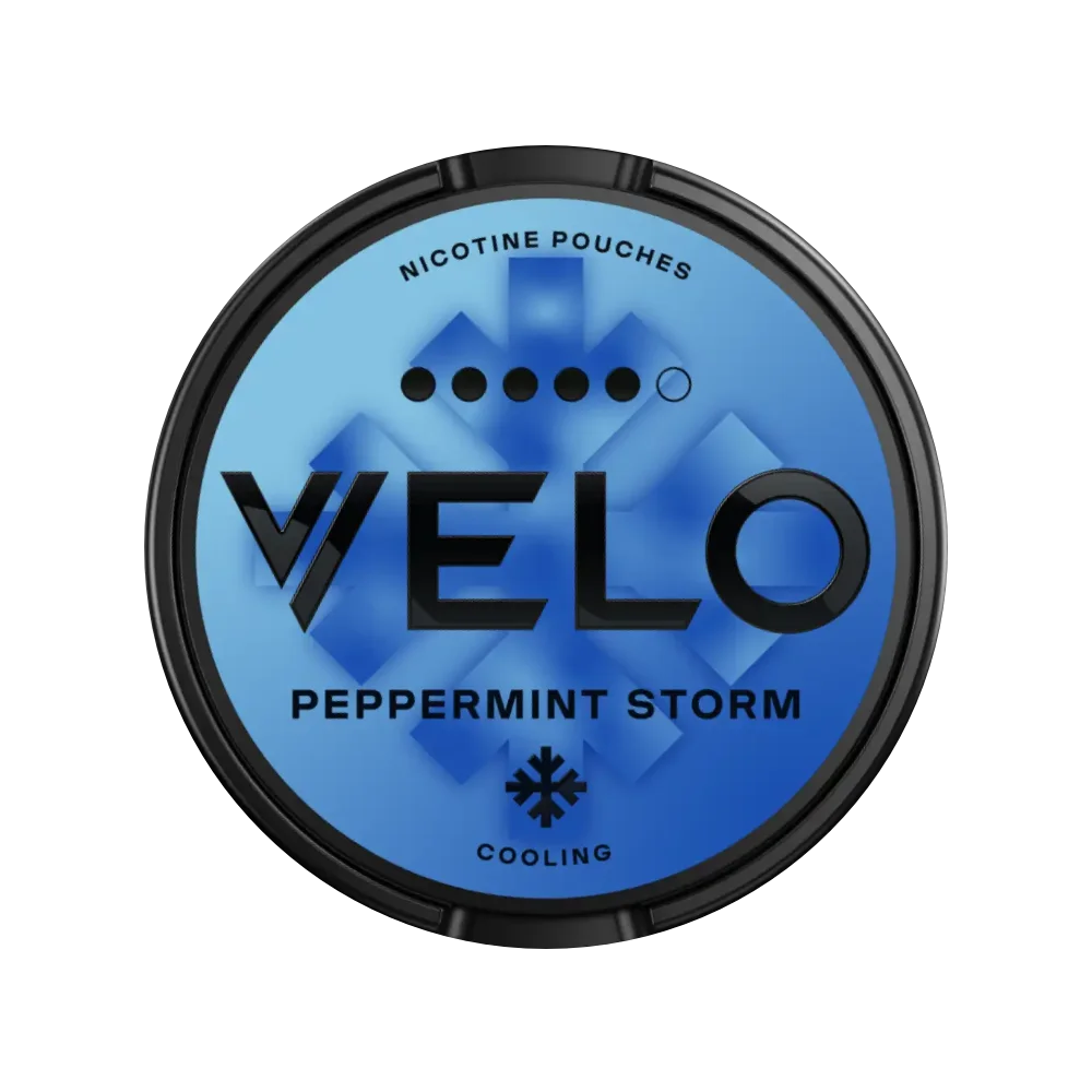 Nikotinové sáčky VELO Peppermint Storm 10,9 mg ve Slim formátu se silnou a svěží peppermintovou příchutí