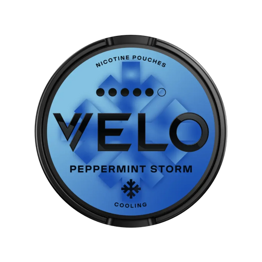 Nikotinové sáčky VELO Peppermint Storm – mentolová chuť. 10,9 mg nikotinu v sáčku.
