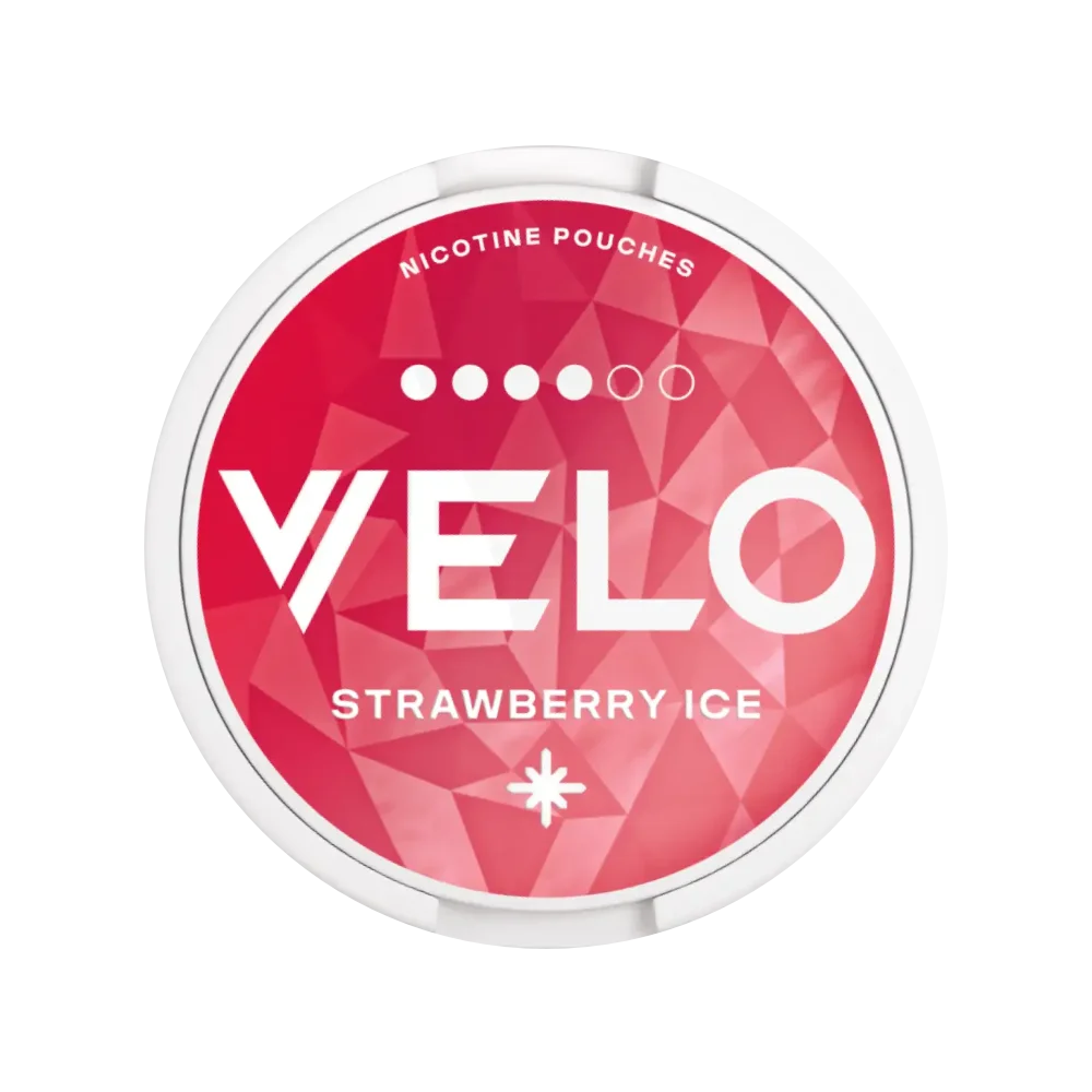 Nikotinové sáčky VELO Strawberry Ice – sladká jahoda s osvěžujícím mentolovým efektem. 10,9 mg nikotinu v každém sáčku.