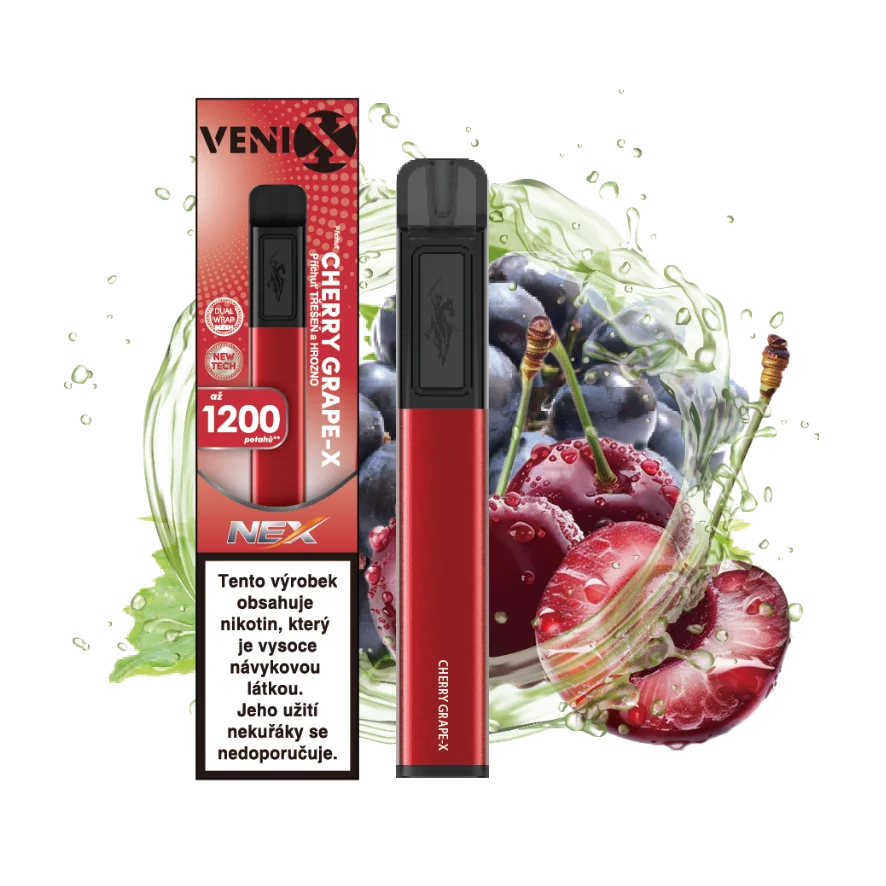 VENIX NEX Cherry Grape-X jednorázová elektronická cigareta s příchutí třešeň a hroznové víno, 18 mg/ml