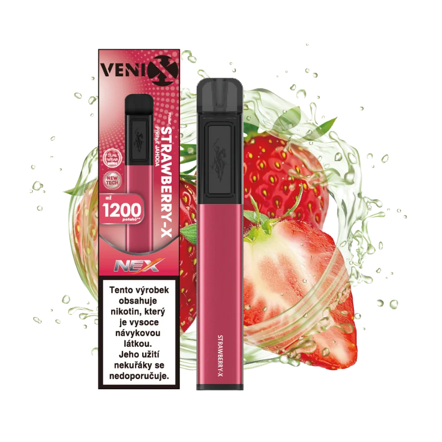 VENIX NEX Strawberry-X jednorázová elektronická cigareta s příchutí jahoda, 18 mg/ml