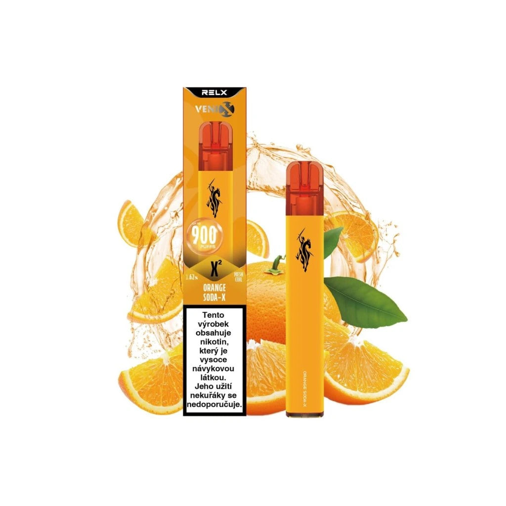 Jednorázová e-cigareta VENIX X2 Orange Soda‑X s chutí pomerančové limonády až 900 potahů