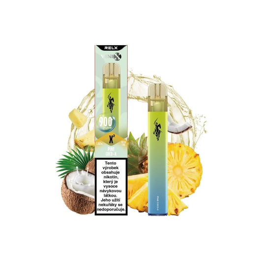 Jednorázová e-cigareta VENIX X2 Pine Coco‑X s tropickou chutí ananasu a krémového kokosu, až 900 potahů a hladký nikotinový zážitek