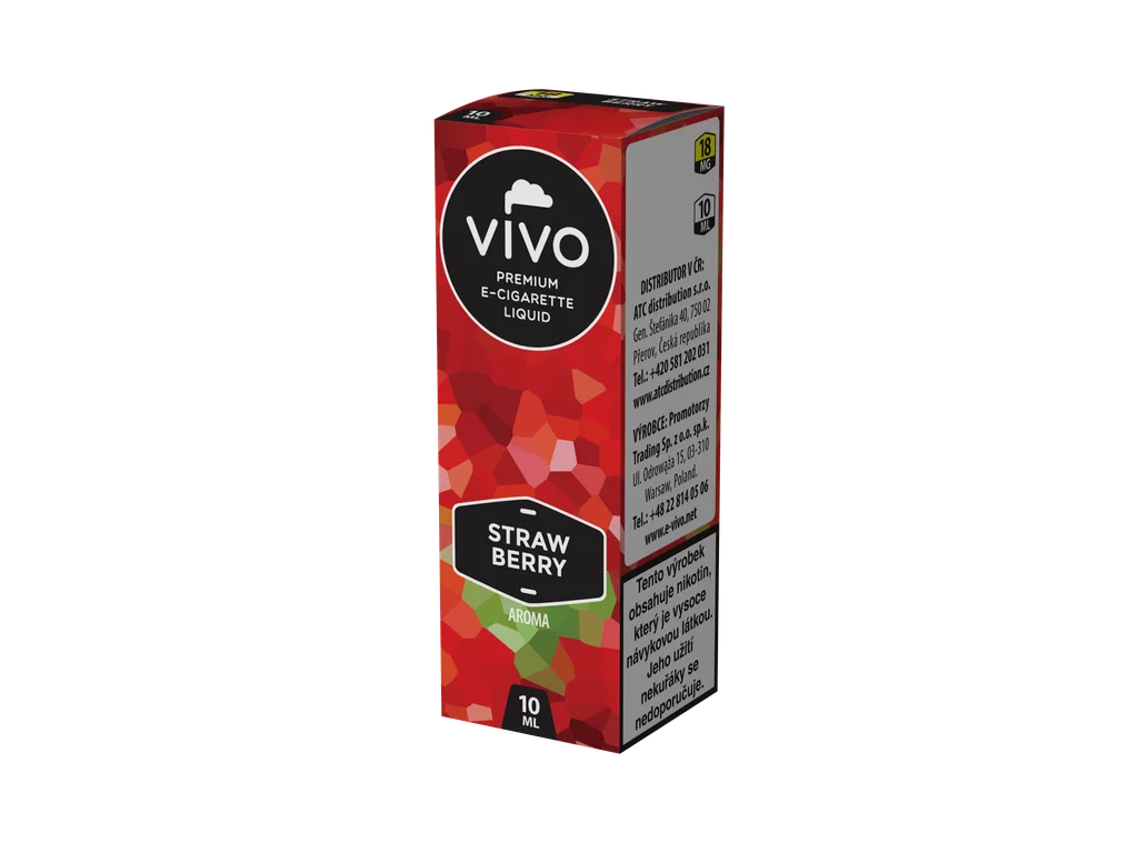 VIVO Liquid Strawberry 18 mg/ml, 10ml jahodový e-liquid s ovocně sladkým profilem pro plnitelné POD systémy.
