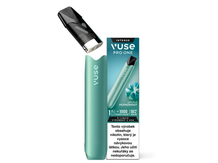 Vuse Pro One Peppermint 18 mg set zařízení a mátového podu s ledově chladivou příchutí
