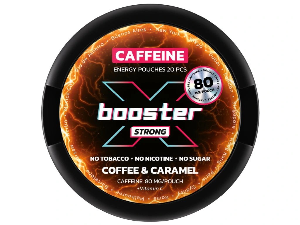 Kofeinové sáčky X-BOOSTER Coffee & Caramel s chutí kávy a sladkého karamelu, 80 mg kofeinu na sáček