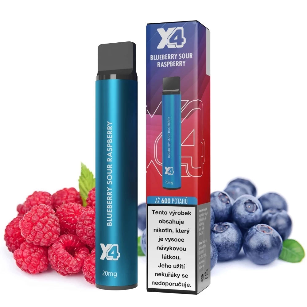Jednorázová e-cigareta X4 Bar Blueberry Sour Raspberry 20 mg/ml s borůvkovo-malinovou příchutí