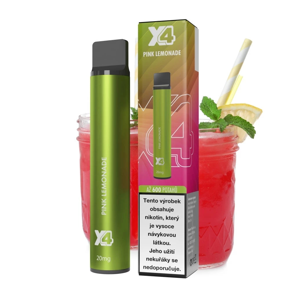 X4 Bar Pink Lemon jednorázová elektronická cigareta s příchutí růžové citronové limonády, 20 mg/ml