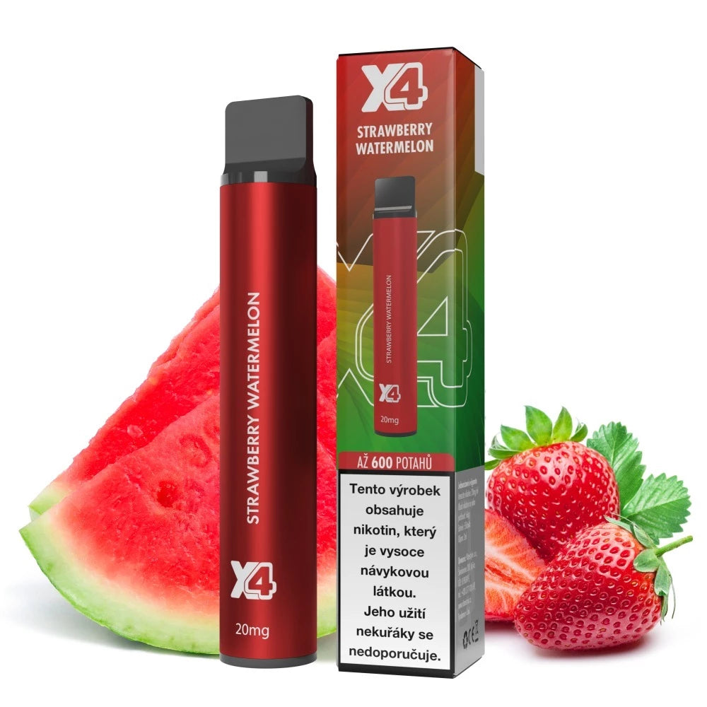 X4 Bar Strawberry Watermelon jednorázová elektronická cigareta s příchutí sladkých jahod a vodního melounu, 20 mg/ml