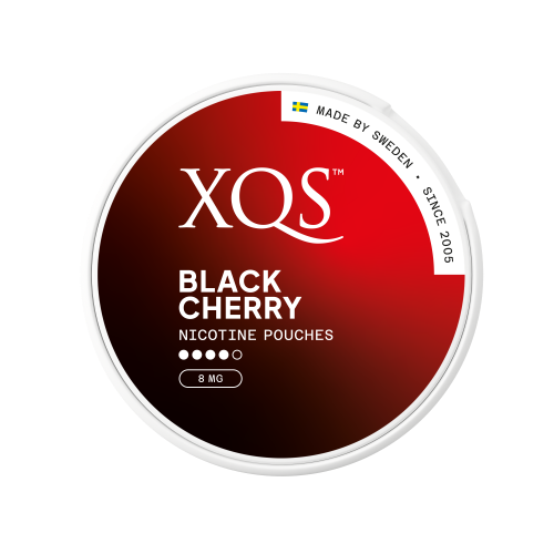 Nikotinové sáčky XQS Black Cherry s intenzivní ovocnou chutí černých třešní, 8 mg nikotinu, diskrétní slim formát, 20 ks v balení