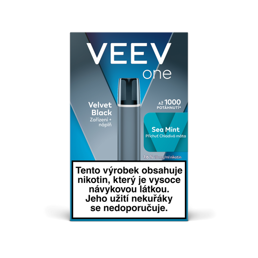 VEEV ONE Velvet Black startovací sada s předplněnou náplní Sea Mint pro elektronickou cigaretu, baterie 420 mAh, až 1000 potáhnutí