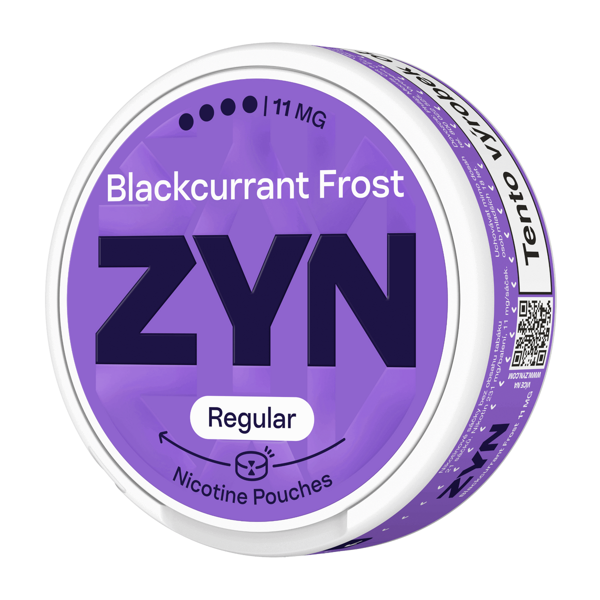 Balení ZYN Blackcurrant Frost Regular Moist s 21 beztabákovými nikotinovými sáčky a obsahem 11 mg nikotinu na sáček
