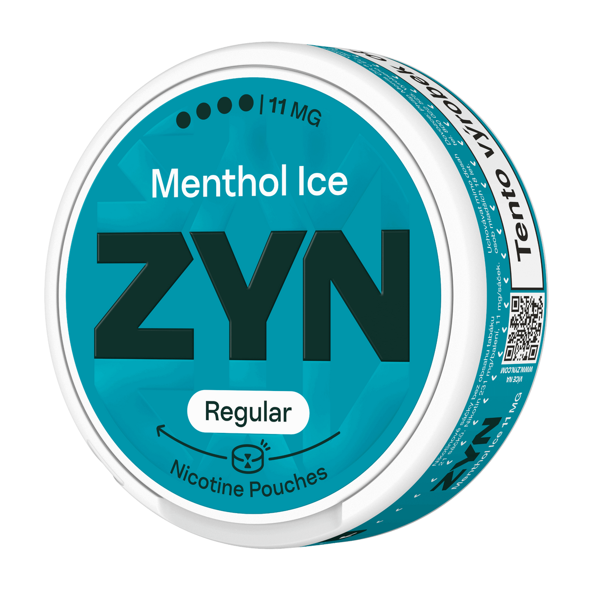 Balení ZYN Menthol Ice Regular Moist s 21 beztabákovými nikotinovými sáčky a obsahem 11 mg nikotinu na sáček