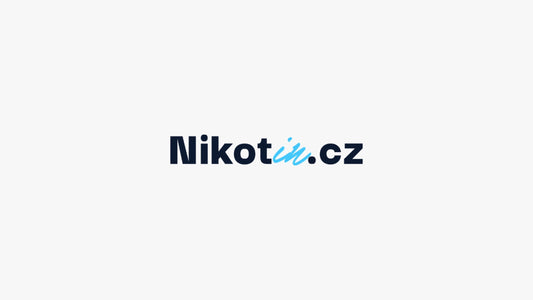 Logo e-shopu nikotin.cz v černo-modrém textu na šedém pozadí