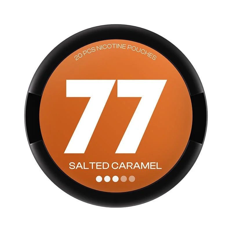77 Salted Caramel 10,4 mg Slim nikotinové sáčky s příchutí sladkého a slaného karamelu, balení 20 sáčků