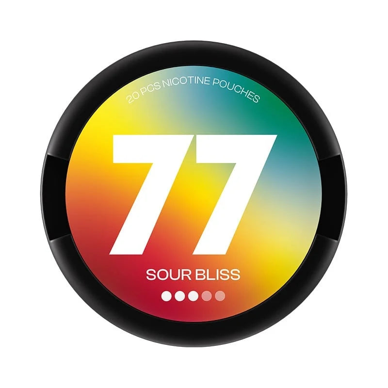 77 Sour Bliss 10,4 mg Slim nikotinové sáčky s kyselou citrusovou a tropickou ovocnou příchutí, balení 20 sáčků