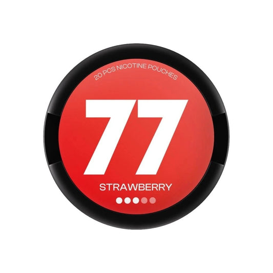 Nikotinové sáčky 77 Strawberry s sladkou a šťavnatou chutí jahod a jemným ovocným zakončením. Každý sáček obsahuje 10,4 mg nikotinu, balení obsahuje 20 slim sáčků. Produkt je vhodný pro každodenní diskrétní použití a poskytuje příjemný ovocný zážitek.