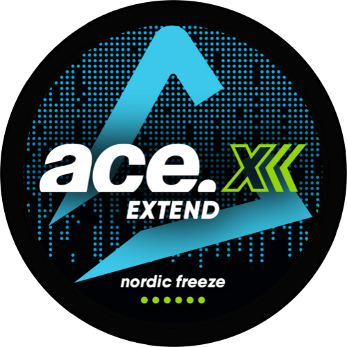 Silné nikotinové sáčky ACE X EXTEND Nordic Freeze s mentolovou příchutí a dlouhotrvajícím chladivým efektem, 10 mg nikotinu na sáček, diskrétní slim formát, komfortní nošení