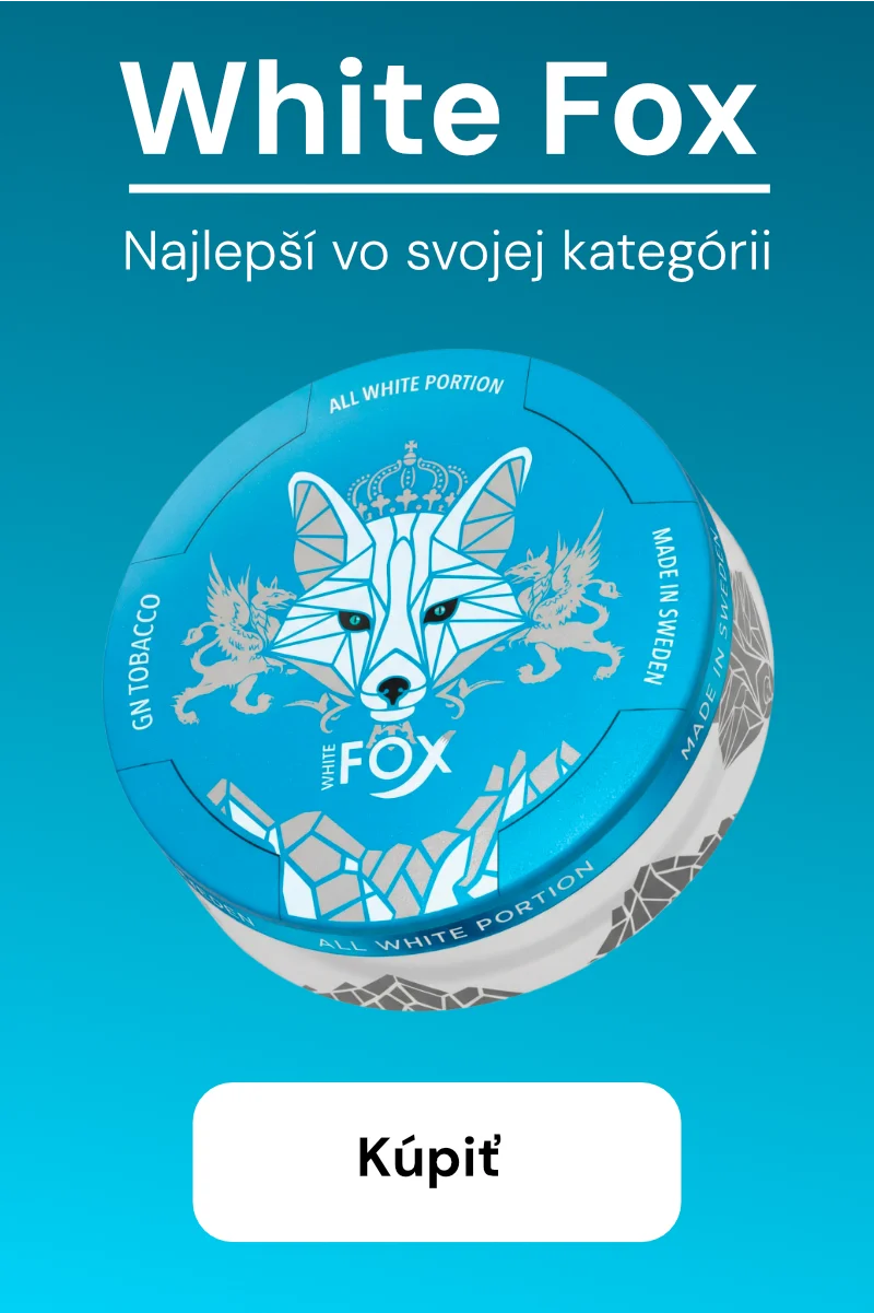 Mobilný banner pre produkt White Fox na Nikotin.sk – text najlepší nikotínový sáčok