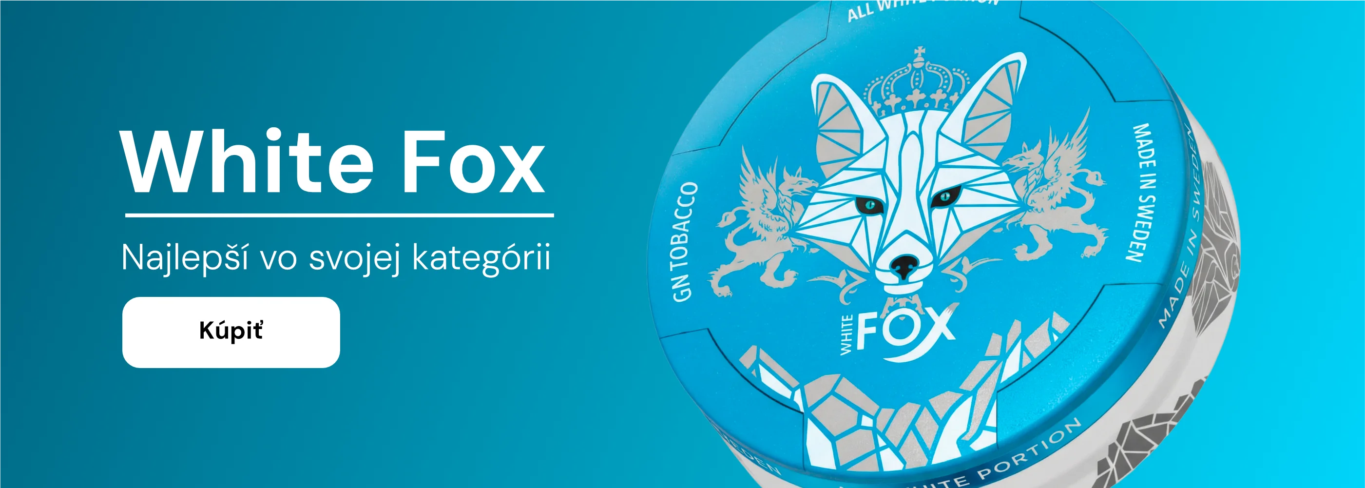 Banner pre produkt White Fox na Nikotin.sk – text najlepší nikotínový sáčok vo svojej kategórii