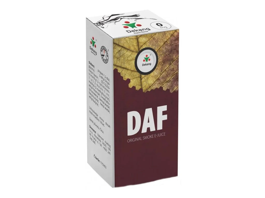 Dekang DAF 10 ml tabákový e-liquid bez nikotinu 0 mg/ml s klasickou tabákovou příchutí a poměrem 30 VG / 70 PG