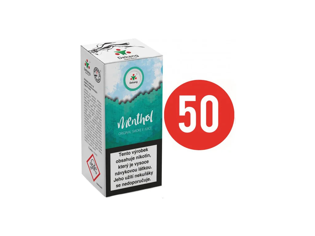 Dekang Fifty Menthol 10 ml mentolový e-liquid s klasickým nikotinem a poměrem 50 VG / 50 PG, varianty 3 až 18 mg/ml