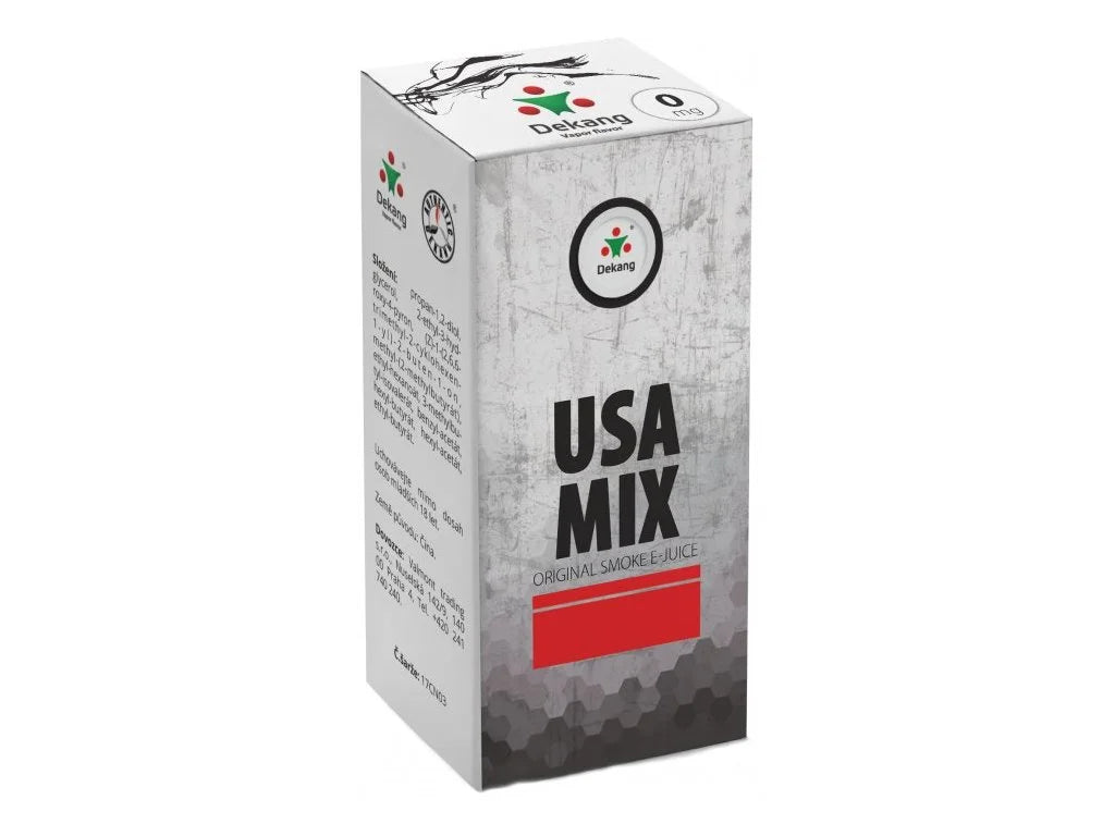 Dekang USA Mix 10 ml tabákový e-liquid bez nikotinu 0 mg/ml s klasickou cigaretovou tabákovou příchutí a poměrem 30 VG / 70 PG