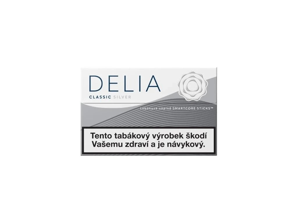 DELIA Classic Silver krabička – tabákové náplně pro IQOS ILUMA s jemnou tabákovou chutí a květinovými tóny