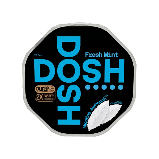 DOSH Fresh Mint 9,8 mg nikotinové sáčky – silný mentol s intenzivním osvěžením a výrazným nikotinovým efektem. 20 sáčků v balení pro dlouhotrvající svěží zážitek.