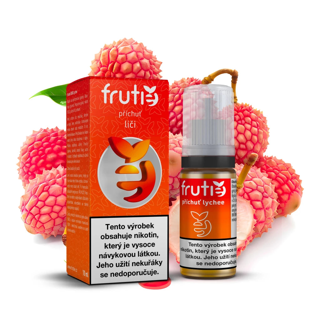 Lahvička e-liquidu Frutie 50/50 Lychee s výrazně sladkou příchutí liči, objem 10 ml, síla nikotinu 18 mg/ml