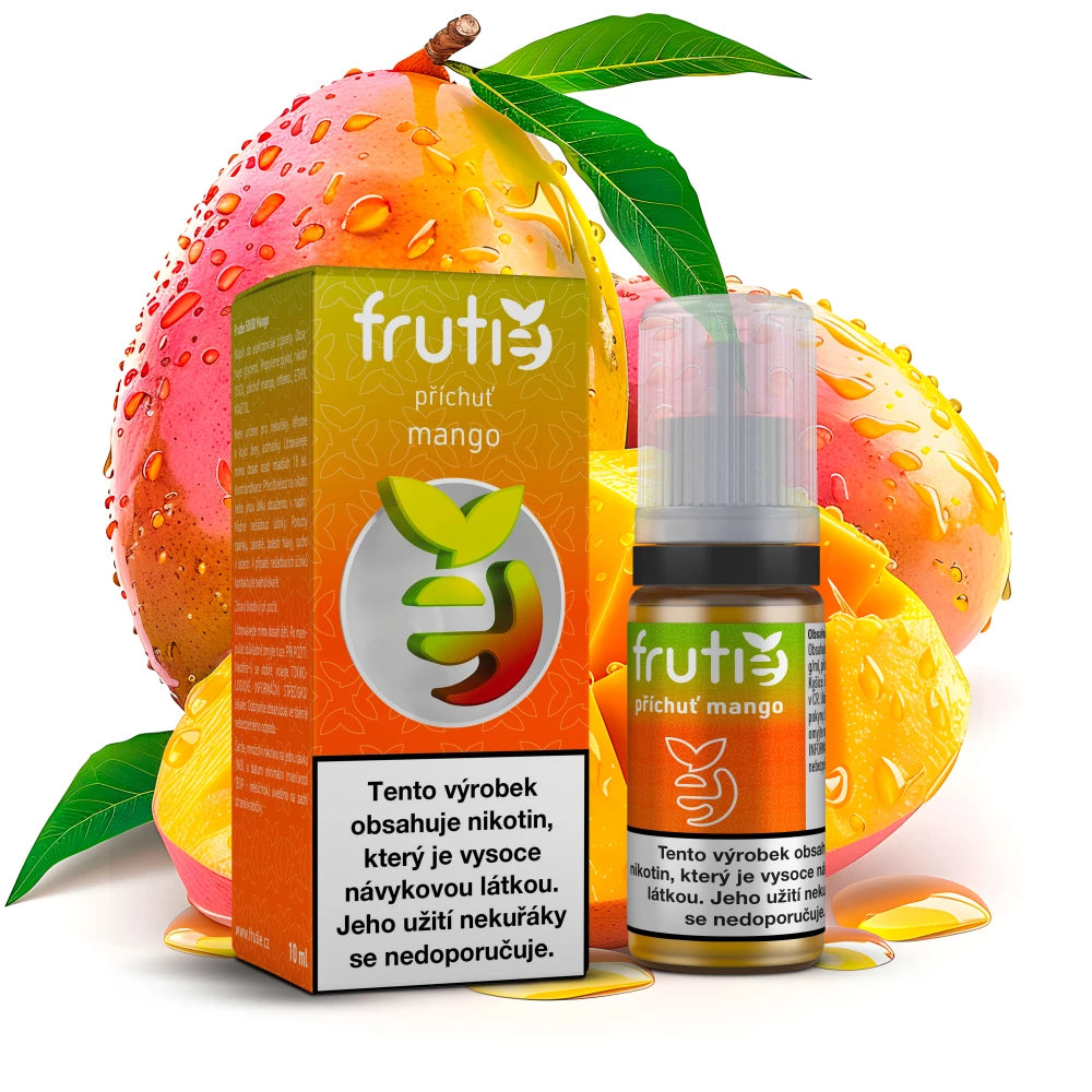 E-liquid Frutie Mango 10 ml s výraznou tropickou příchutí, poměr PG/VG 50/50 a síla nikotinu 12 mg/ml