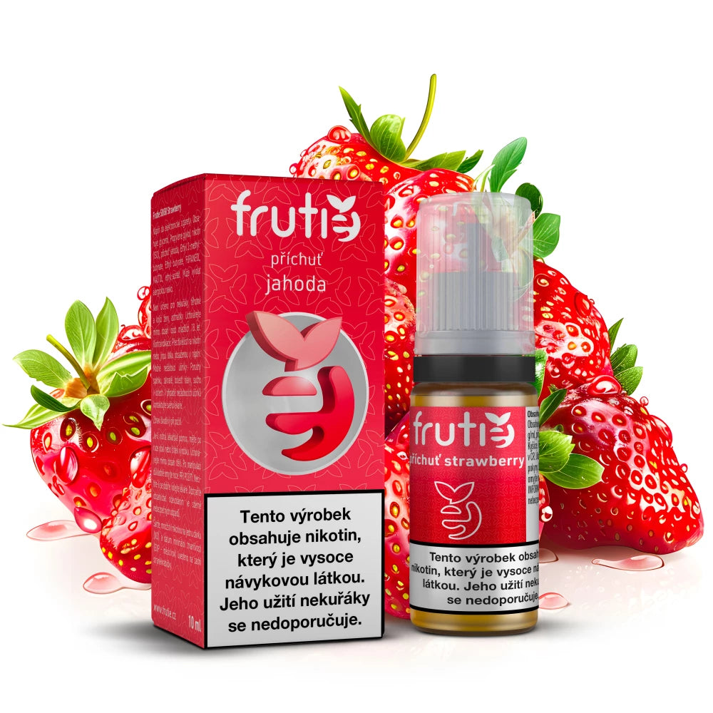 Frutie 50/50 Strawberry – hotový jahodový e-liquid 10 ml pro kompatibilní POD a MTL elektronické cigarety, síla 18 mg/ml