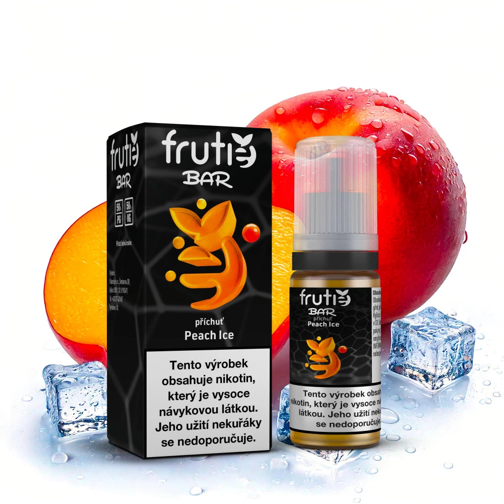E-liquid Frutie Bar Salt Peach Ice s chutí sladkých broskví a ledovým efektem, lahvička 10 ml, nikotinová sůl 20 mg/ml