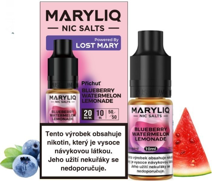 Krabička a lahvička e-liquidu Maryliq Blueberry Watermelon Lemonade 20mg by Elf Bar