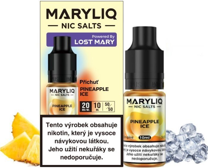 Krabička a lahvička e-liquidu Maryliq Pineapple Ice 20mg by Elf Bar