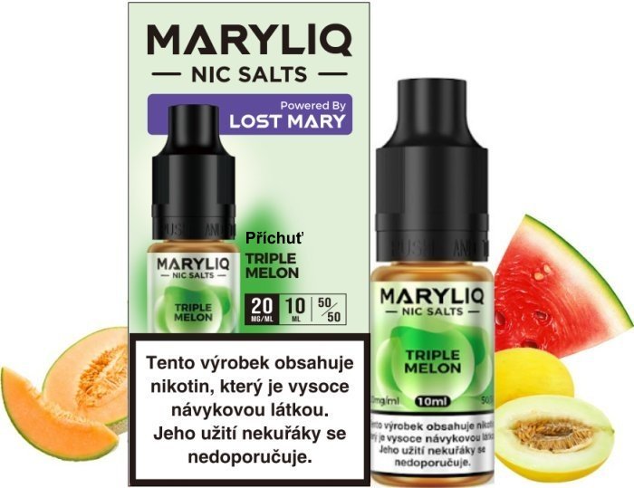 Krabička a lahvička e-liquidu Maryliq Triple Melon 20mg by Elf Bar
